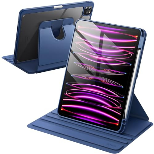 JETech Coque Rotatif pour iPad Pro 11 4e/3e Gén (2022/2021), Marine | Support Rotatif à 360°, Veille/Réveil Automatique, Porte-Pencil, Protection Complète