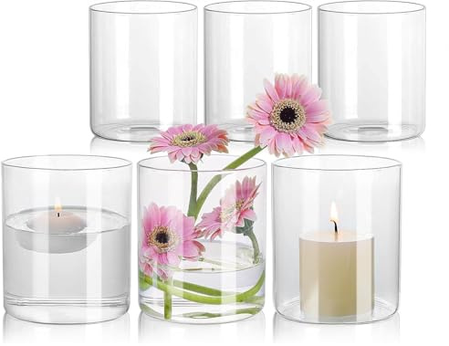 6 Stück 15 cm Glasvasen für TischdekoGläser für Kerzen, Blumen, Kieselsteine, Muscheln, Perlen & Windlicht Glas - Durchsichtige Glasvase Zylinder - Vasen Hochzeit Tischdeko