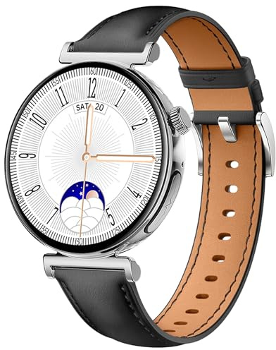 Knauermann PRO 3 Mini (2024) Silber - Gesundheitsuhr Smartwatch mit Telefoniefunktion - EKG + HRV und SOS Funktion - AMOLED Display - BT Bluetooth - Schlafapnoe - Rindslederband Schwarz, 14-24,rund