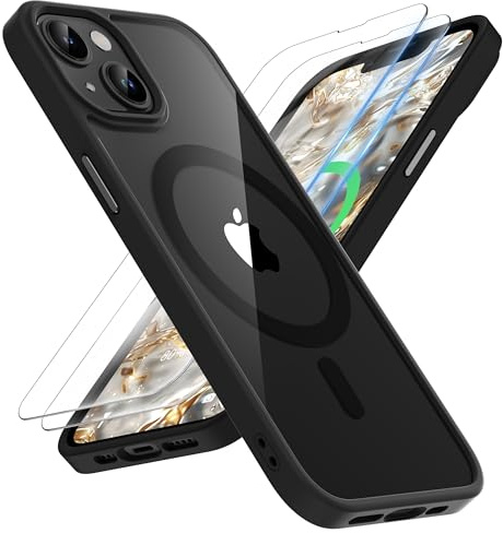 ORETECH Magnetica Cover per iPhone 14,Custodia iPhone 13 con 2X Vetro Temperato per Cellulare Protettiva Antiurto Protezione Militare Custodia per iPhone 14/13-Nero