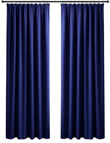 Yorkshire Bedding Pencil Pleat Blackout Curtains for Bedroom 66 x 90 Inch Drop Thermal Insulated Extra Wide Room Divider Navy Curtains with 2 Panels