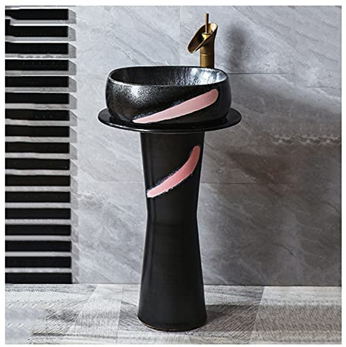 GLJTUO Bathrooms Ceramic Luxurious Pedestal Basin Round Freestanding Sink Pedestal Lavatory Sink Standalone Art Ceramic wash Basin for Indoor and Outdoor,L (I)