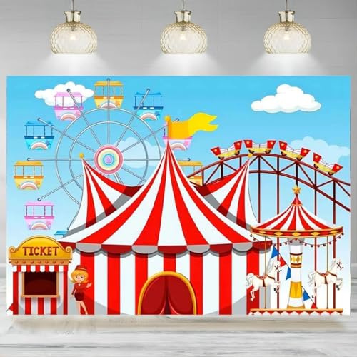 Sfondo per tendone da circo, ruota panoramica, giostra, montagne russe, sfondo fotografico, parco divertimenti, festa di compleanno, striscione, baby shower 440x300CM