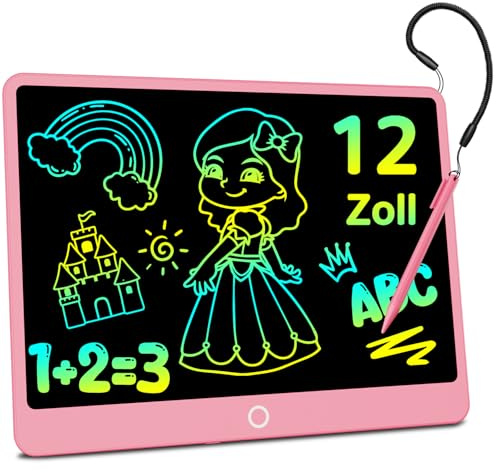 Electight LCD Schreibtafel 12 Zoll, Bunt Löschbar Maltafel | Augenschonende Zaubertafel mit Sperrbare Tasten, Lernspielzeug-Geschenk für Jungen und Mädchen 3, 4, 5, 6, 7, 8 Jahren -Rosa