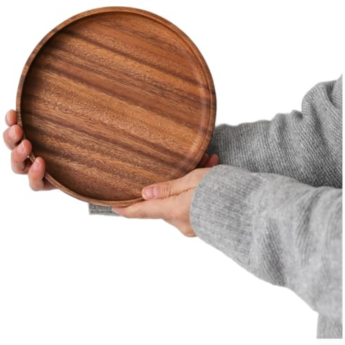 Plateau de service rond en bois de noyer, plateau rond pour fruits, plateau de petit déjeuner de style japonais pour thé, café et desserts (20 cm)