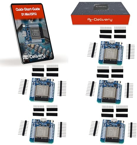 AZDelivery 5 x ESP32 D1 Mini NodeMCU WiFi Modul ESP 32 Bluetooth Internet Entwicklungsboard | kompatibel mit Arduino und kompatibel mit wemos d1 Mini | EIN kostenloses E-Book ist ebenfalls enthalten