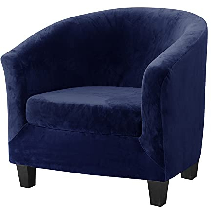 Tub Chair Cover 2 Piece Set - Upgraded 2 IN 1 Design Removable High Stretch Soft Velvet Sofa Couch Arm Bucket Chairs Armchair Seat Covers with Cushion Cover for Dining Living Room Office Reception