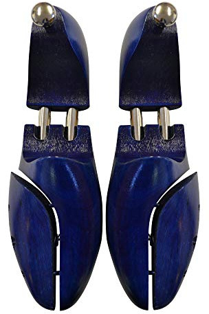 Shoe String 1 Pair Beechwood Shoe Trees with 2 Springs and Stainless Fixings - Medium Size Blue Colour Varnished Hard Wood Shoe Tree