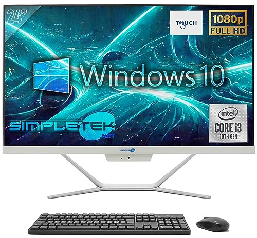 SIMPLETEK - Ordinateur tout-en-un 24 Full HD Touch Core i3 10th GEN | Windows 10 | 8 Go RAM - SSD 120 Go | Webcam 2K intégrée WiFi HDMI Série RS232