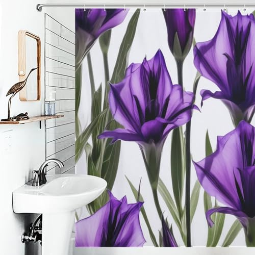 KRISIN Gloire de Gentiane Violette Rideau De Douche Polyester Lavable en Machine pour Salle De Bain Rideaux De Salle De Bain Durables