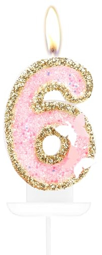 Happy 6th Birthday Schmetterling Zahl Kerzen, Rosa Gold 6 Kerzen Topper für Kuchen, Mädchen 6. Geburtstag Dekorationen, Schmetterling Cupcake Topper