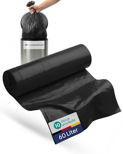 Inoverse Mülltüten 60 l, 200 Stück 60x80 cm 20 Rollen, große Müllsäcke | Schwarz, reißfest, Müllsack aus Recycling-LDPE, 60 liter Müllbeutel, Abfallsäcke, für Haushalt sowie Mülltonnen und Restmüll