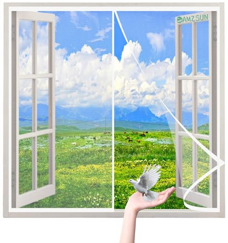 Magnetic Window Fly Screen White 115x135cm Self-Adhesive Anti Mosquito Mesh Fly Curtain Nets Close Automatically- Hands-Free for Doors and Windows