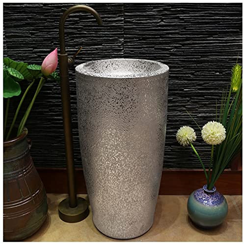 SnamicE Standwaschbecken 17x17 Modernes Keramik-Waschbecken für Badezimmer, Standwaschbecken aus Kaolin-Ton, rundes freistehendes Waschbecken für drinnen und draußen mit Abflus,G-Without Mirror