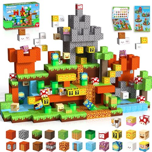 ToyUnited Magnetic Blocks-150 PCS Build Adventure Game Castle World Set - Magnetic Building Cubes Stacking, STEM Montessori Sensory Toys for Kids Boys Girls Ages 3+ Easter Birthday Gifts