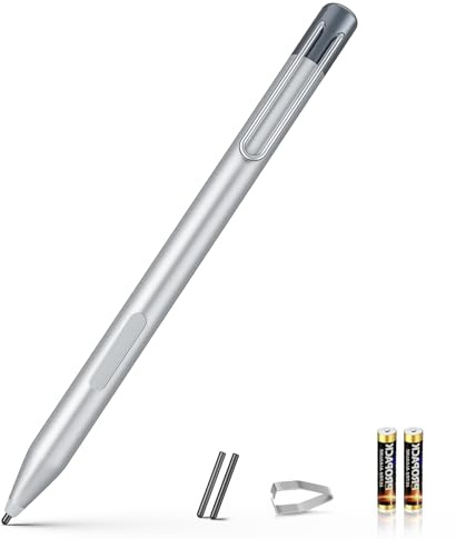 Stylus Pen for Microsoft Surface Pro 11/10/9/X/8/7+/7/6/5/4/3/Surface 3, Surface Go 4/3/2/1, Surface Laptop/Studio/Book 5/4/3/2/1, with 1024 Levels Pressure, Including 2 SpareTips & AAAA Batter,Silver
