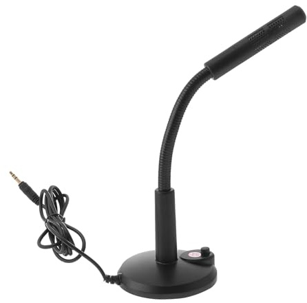 JEWEDECO 3, 5-mm Computer Mikrofon aus Kunststoff mit Sockel Schwarz | Live Streaming und Spiel Chat, Leicht, Flexibel, Verstellbarer Winkel, Moderne Schlichte Optik