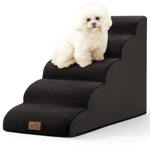 COZY KISS Hundetreppe für Kleine Hunde, Haustiertreppe für Couch aus Hochdichtem Schwamm, Hunde Treppe Hunderampe mit Waschbarem Bezug und Rutschfestem Boden (Schwarz, 5 Stufen (40x84x57cm), 5)
