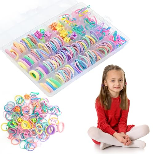 300 stycken färgglada hårsnoddar flickor – mini färgglada sömlösa hårband, små sömlösa hårband, flerfärgade mjukt flätgummi, elastiska flätgummi hårband för flickor barn småbarn
