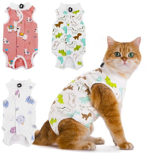 3 Stück Katze Chirurgie Erholungsanzug, Katzenbody Nach Op, Kastration Haustier-medizinisches chirurgisches Hemd Operationsgenesungsanzüge, Cat Onesie für Anti Lecken, Verstellbare Größen