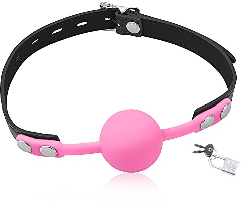 Gag de bola de boca de silicona con correa ajustable bloqueable boca abierta restricciones fantasía juguetes sexuales para pareja amante (Pink-M)