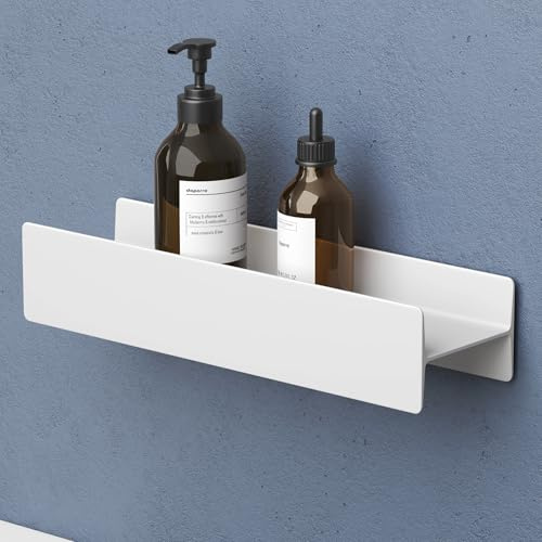 doporro Duschablage ohne Bohren Weiß, Badezimmer Organizer 40cm | Duschregal ohne Bohren oder zum Bohren, Badregal Hängend aus Aluminium, Badablage Shampoo Halterung für Dusche Bad, Reglo-03
