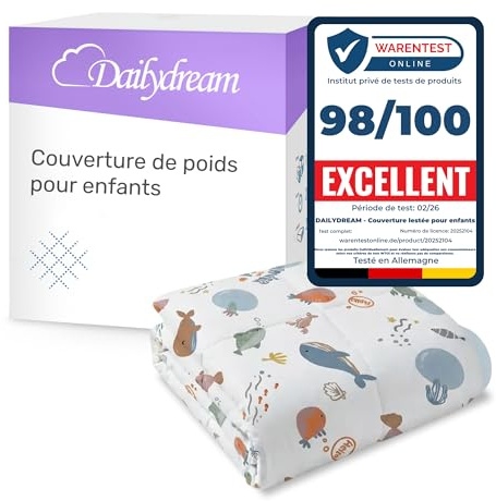 Dailydream Couverture Lestée Enfant | thérapeutique | 90x120 cm | 2,5 kg | Motif Ocean | 100% Coton | avec Perles de Verre | Couette pondérée | apaisante et relaxante | Poids corporel 20-35 kg