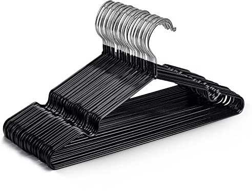 KEPLIN Premium Metall Kleiderbügel - 20er Pack, gummibeschichtet, platzsparend, sorgt für Ordnung, strapazierfähige Bügel für Kleiderschränke, Garderobenständer und Kleiderstangen (schwarz)