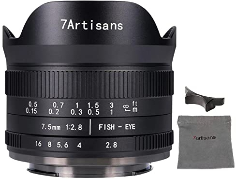 7artisans 7.5mm F2.8 II Fisheye Lens APS-C 190° Ultra Wide Angle Manual Fixed Lens, Compatible with Sony E-Mount A7, A7II, A7R, A7RII, A6500, A6300, A6000, A5000 Camera