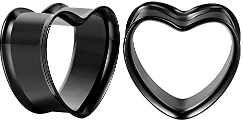 COOEAR 1 paire de manomètres en acier inoxydable pour les oreilles Bouchons de tunnels auriculaires en forme de cœur Stretchers de chair Expander 8mm à 25mm.