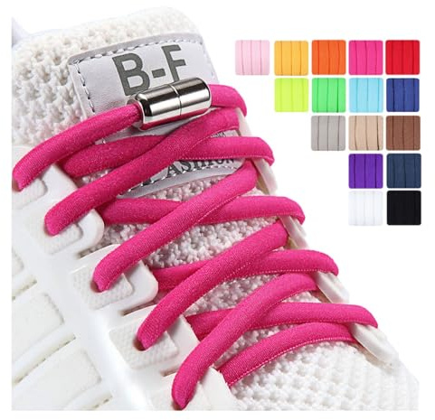 2 Paia Elastici Lacci Delle Scarpe Lacci Senza Nodo in Metallo per Tutti Gli Adulti e i Bambini, No Tie Lacci in Gomma Elastica per Scarpe da Ginnastica,Scarpe da Corsa, Scarpe Casual, Rosa Caldo