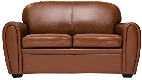 Miliboo Canapé Cuir Vintage 2 Places Marron et Bois Noir Club