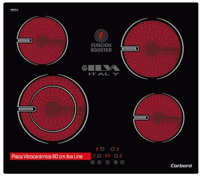 Corberó - Placas Vitrocerámica | CCVG8422 | 60 cm | 4 Zonas | Potencia 6400W | Touch Control | Booster | Temporizador 99 Min | 9 Niveles Potencia | Bloqueo Seguridad niños | Negro