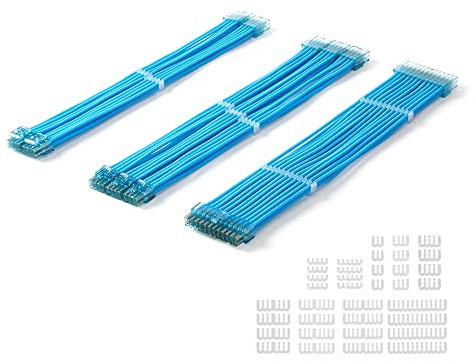 Formulamod Sleeve Extension Power Supply Cable Kit 18AWG ATX 24P+ (2) EPS 8-P+ (3) PCI-E8-P with Combs for PSU to Motherboard/GPU (SkyBlue)
