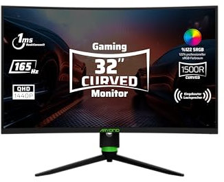 Aryond A32 V1.3 Gaming Curved Monitor | 32 Zoll 165Hz Gaming Bildschirm QHD (2560x1440) Display | 1ms | HDR10 Verhältnis | FreeSync - G-Sync | 119,9% SRGB | Eingebauter Lautsprecher