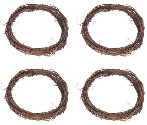 COHEALI Lot de 4 Couronnes de Vigne Décoratives en Rotin Naturel de 20 Cm pour Décoration D'intérieur