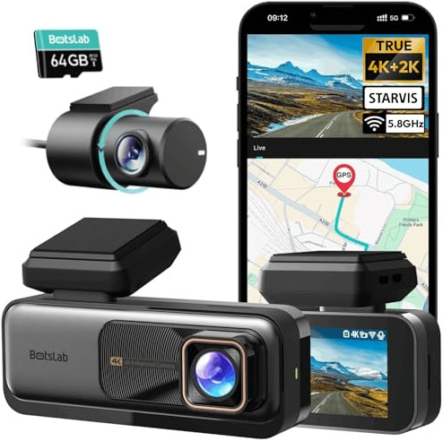 BOTSLAB 4K Dash Cam Front and Rear, 170° Ultra Wide 4K+2K Dashcam with ADAS, Night Vision, 24/7 Parking Mode, IMX415 STARVIS Sensor, WDR, 5.8GHz WiFi, Built-in GPS, Loop Recording (No SD Card)