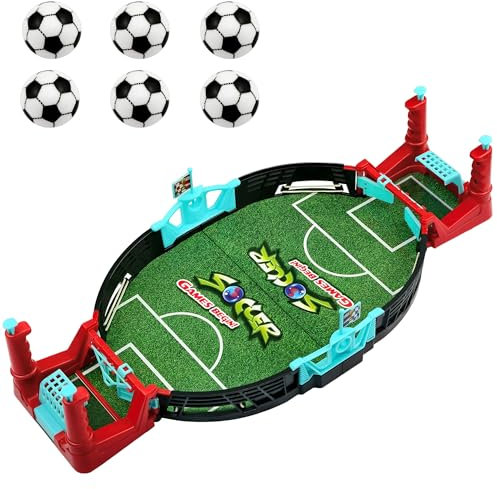 Tischkicker, Mini Tischfussball Spiele, Interaktives Tischfußballspiel mit 6 Fußbälle, Tragbarer Leichter Tischfußball, Party Tischfußball, Eltern Kind Brettspiele, Geschenke für ab 4 Jahre [Rot-Blau]