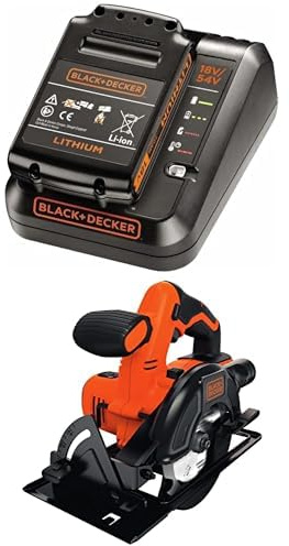 Lot BLACK+DECKER : Kit de Démarrage Powerconnect 18V (Batterie 2,0Ah + Chargeur Rapide 2A, BDC2A20-QW) + Scie Circulaire sans Fil 18V (BDCCS18N-XJ)
