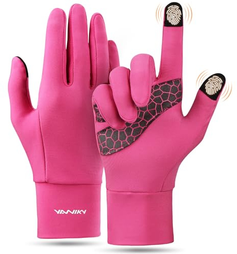 YANIKY Laufhandschuhe Touchscreen Handschuhe Herren Damen Leichte Sport Handschuhe Unisex Winddicht Winter Fahrradhandschuhe rutschfest Winterhandschuhe für Laufen Fahren Radfahren (Rosa, L-XL)