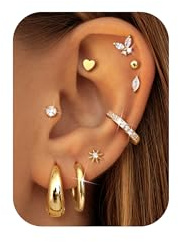 Morfetto 9 par örhängen guldset allergivänliga kirurgiskt stål örhängen kvinnor medicinska örhängen platt kreoler guld litet brosk tragus Conch Helix Piercing öra för flera öronhål, 20G (0,8 mm), 10