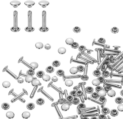 QUARKZMAN 100 Sets 6 x 12mm Leder Nieten Set Rundkopf (Silber) | Doppelkappen Hohlnieten Kohlenstoffstahl Snaps Röhrenförmige Metallstifte für Gürtel Dekoration Kleidung DIY Handwerk