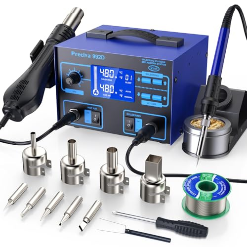 Preciva 992D 2-in-1 Stazione di rilavorazione ad aria calda e saldatura con LCD, preset di memoria, sospensione, calibrazione