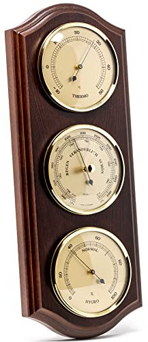 Fischer 9178-22 - Wetterstation - Wetterwarte mit Thermometer, Barometer, Hygrometer - Echtholz-Gehäuse, Made in Germany