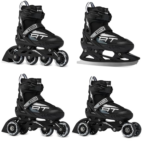 RAVEN Profession 4in1 Inline Skates Pattini in linea Triskates Pattini a rotelle/da ghiaccio per bambini e adulti regolabili (Black, 38-42 (25cm-27,5cm))