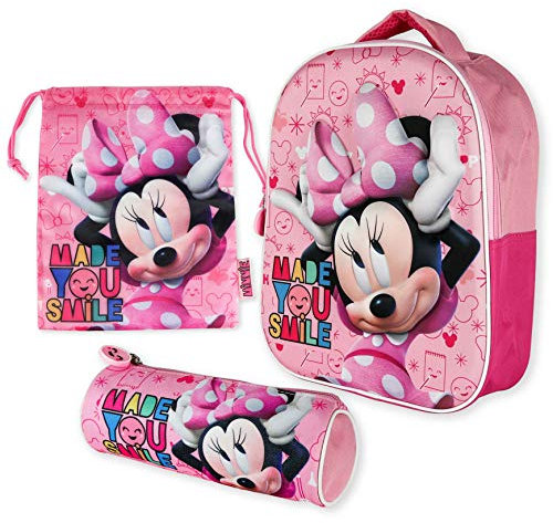 Kindergartenrucksack Mädchen 3D, Turnbeutel und Stiftebox - Minnie Mouse | Schulrucksack Mädchen und Jungen, Rucksack Kinder, Rucksack kindergarten Set, Kinderrucksack Kita Kleinkind Schulanfang