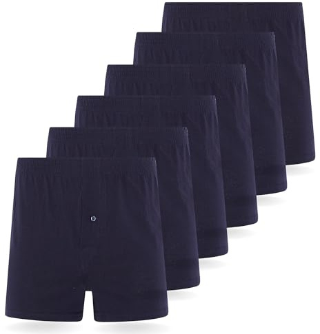 FM London Men's Loose Fit Comfort Boxer Shorts (6-Pack), Navy, XL