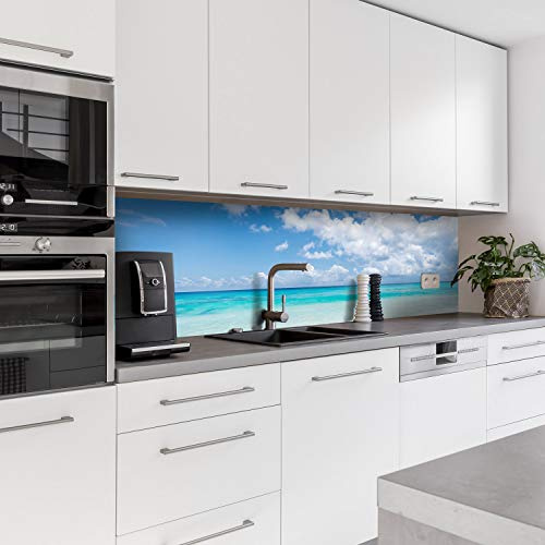 Dedeco Küchenrückwand 240x60 cm, Strand V3, 3mm Acrylglas – Spritzschutz Küche, Spüle & Herd, wasserfest, Glasoptik, Küchenfront, Wandverkleidung, Fliesenersatz, Fliesenspiegel