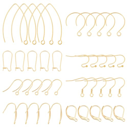 UNICRAFTALE Ohrringe mit Haken, ca. 48 Stück, 8 Stile, 304 Edelstahl, Ohr, Draht, Leverback, Ohrringe, Gold, Haken, für DIY Schmuckherstellung