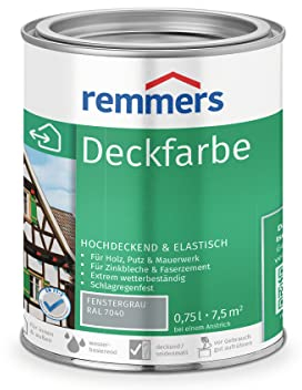 Remmers Deckfarbe fenstergrau (RAL 7040), 0,75 Liter, Deckfarbe für innen und außen, Wetterschutzfarbe viele Untergründe, hochdeckend, wetterfest